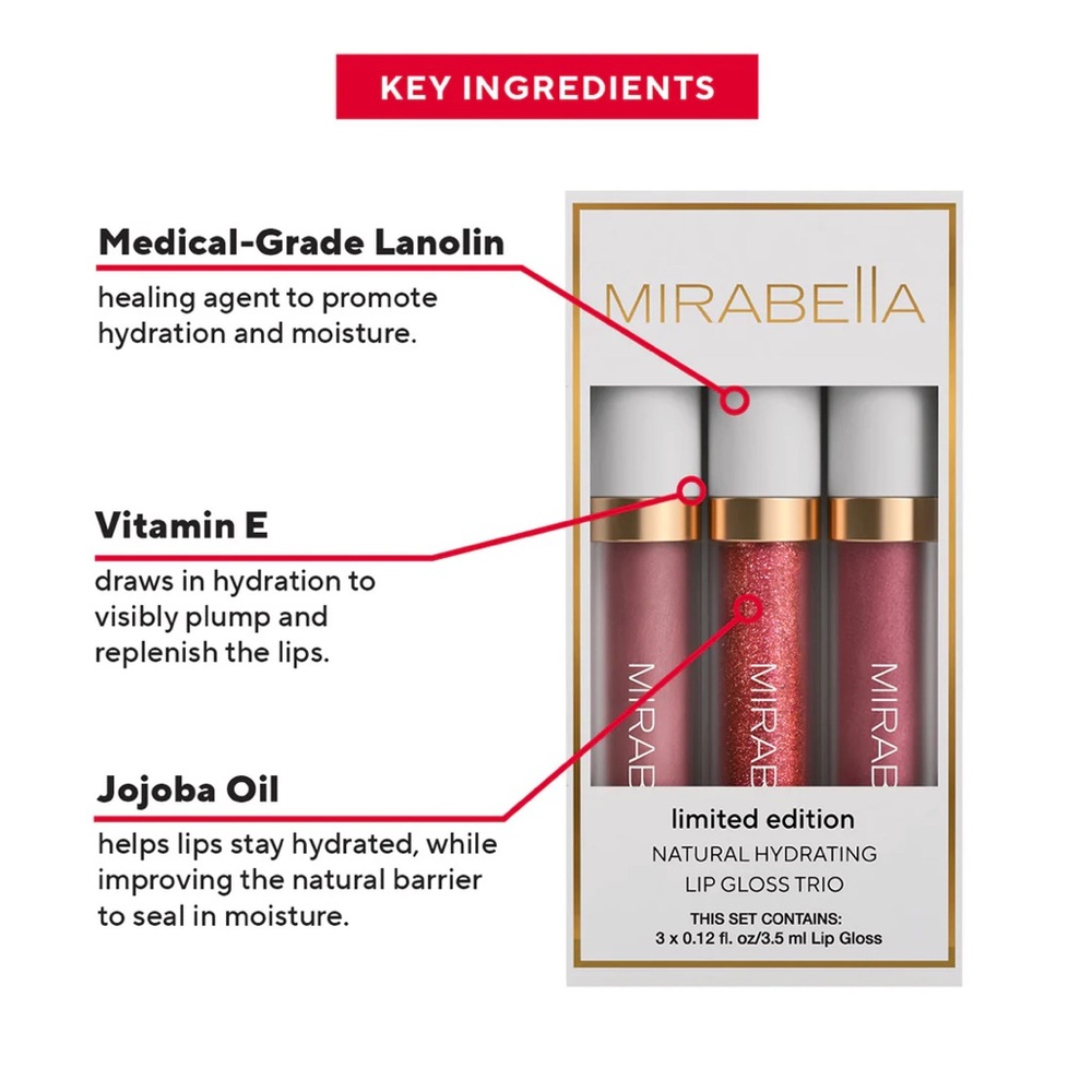 Mirabella 3 Pack Lip Gloss Trio (Limited Edition) - Picture 3 of 4